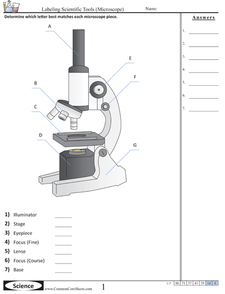Science Tools Worksheets - labeling microscope worksheet
